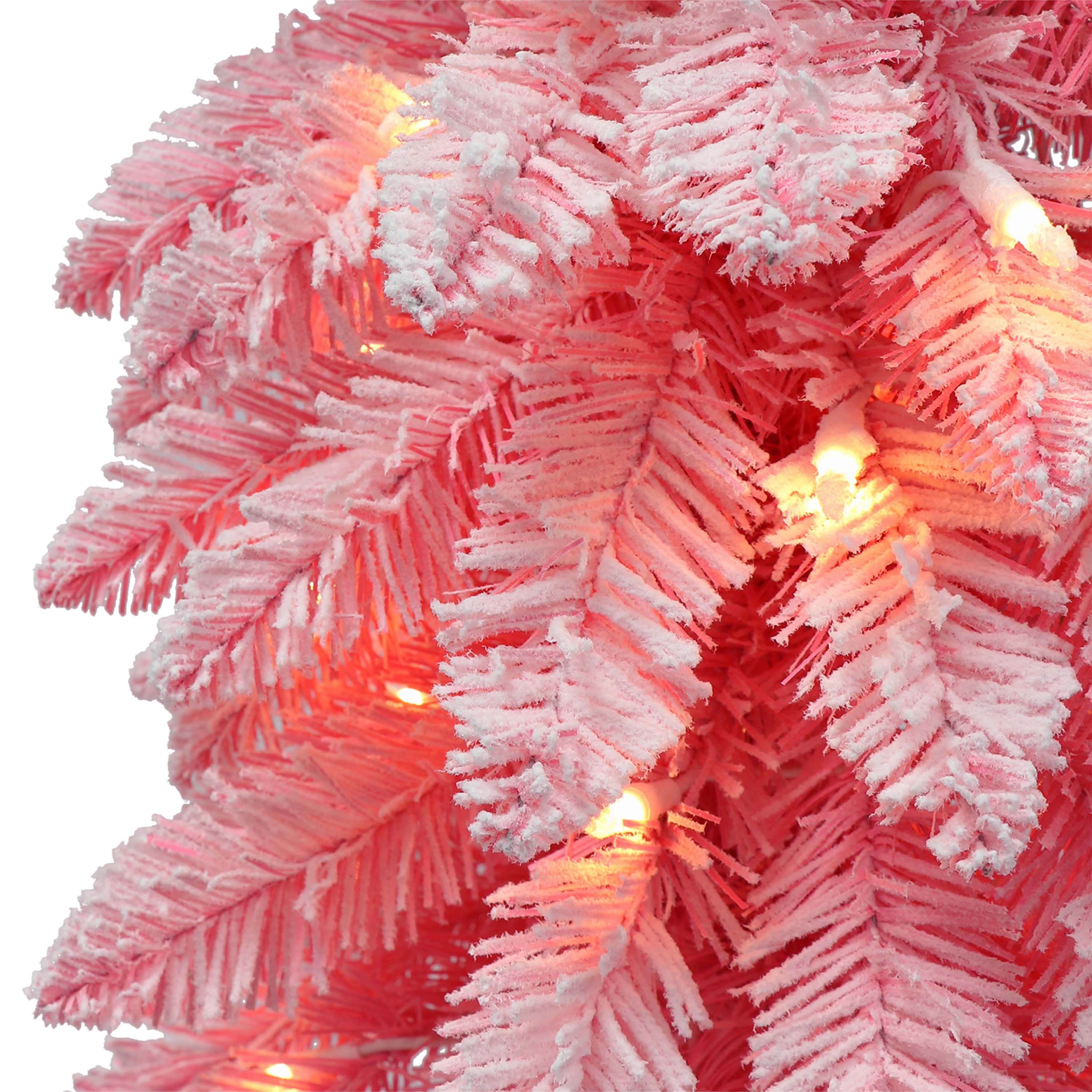 4ft Pre-lit Pink Flocked Alpine Pencil Tree